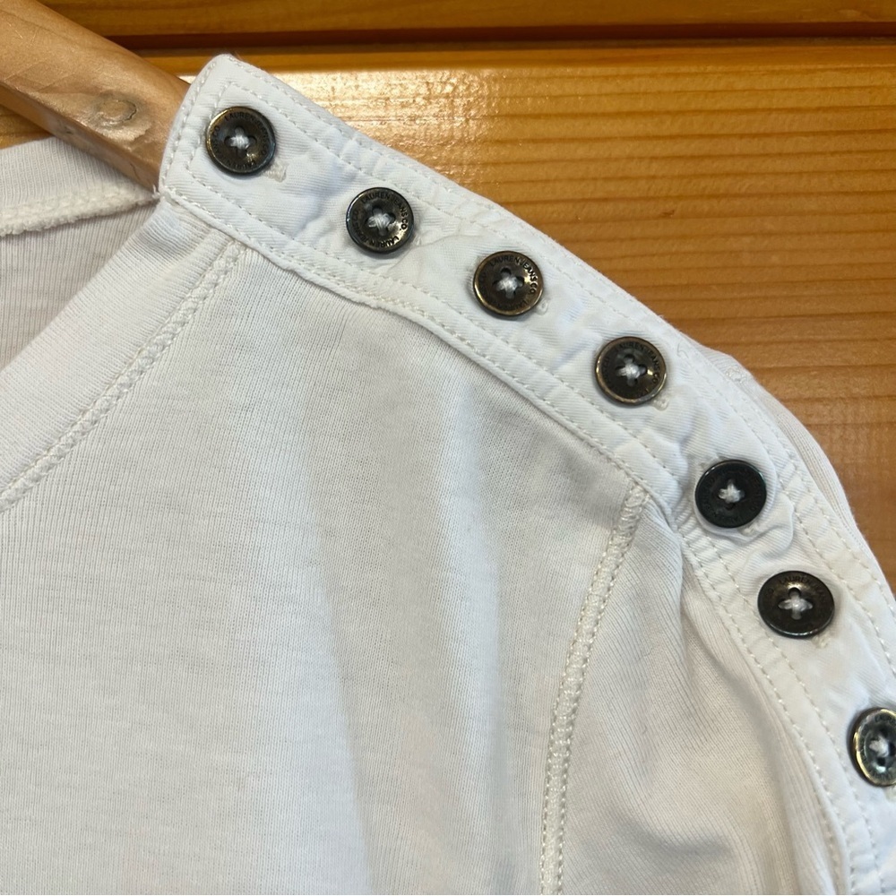 VTG LAUREN RALPH LAUREN Cream 3/4 Sleeve Women's Round Neck Button-Shoulder Top - Picture 2 of 4